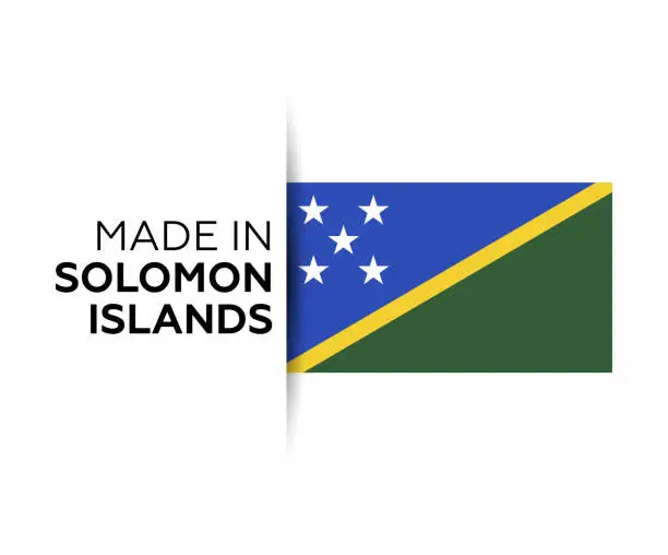 Vector illustration of Made in the Solomon Islands label, product emblem. White isolated background