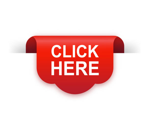 istock Click here red ribbon isolated on white background. Red label, banner for any purposes. Vector illustration. 1295561722