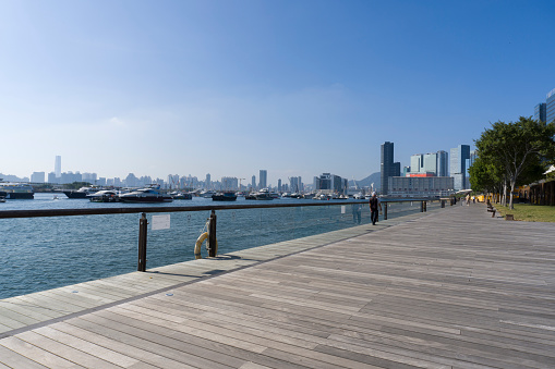 Hong Kong - November 2020 : The Waterfront Boardwalk in Kwun Tong Promenade, former Kwun Tong Public Cargo Working Area