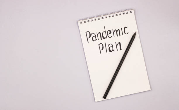 istock a white notebook with a pencil and the words pandemic plan 1295571553