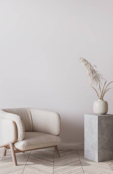istock Mockup wall in living room interior background, Coastal boho style 1295572654