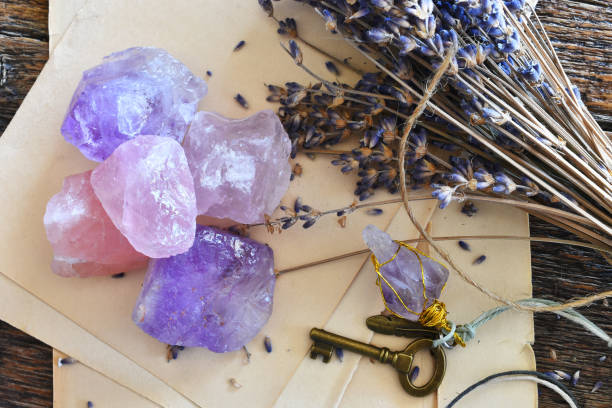istock Rose Quartz and Amethyst Crystals 1295572678