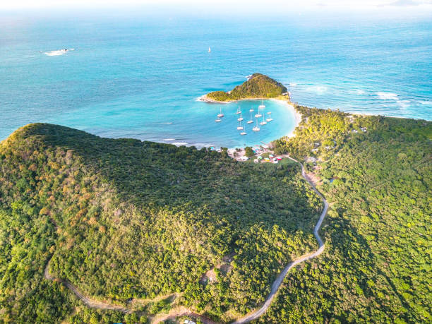 Road To Mayreau Island Saint Vincent and The Grenadines flag of saint vincent and the grenadines stock pictures, royalty-free photos & images