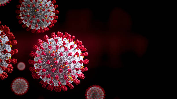 istock Coronavirus Covid-19 Banner red background - 3d Illustration 1295580438