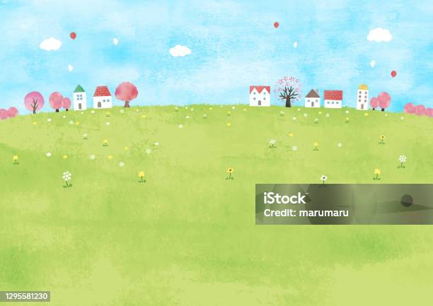桜の木と草原の水彩画 - 春のベクターアート素材や画像を多数ご用意 - 春, 背景, 芝草