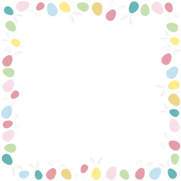 Vector illustration of Illustration of a combination of rabbit ears and Easter eggs in a square frame.