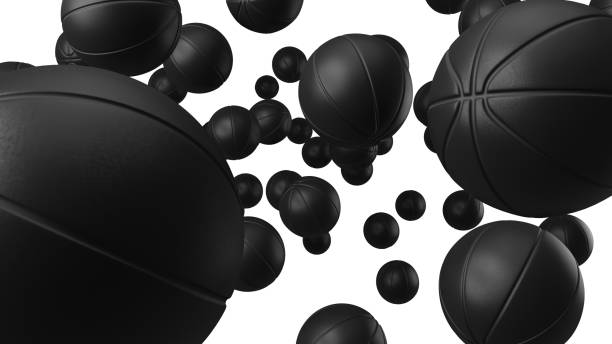 istock Many black basketball balls on white background. 1295584669