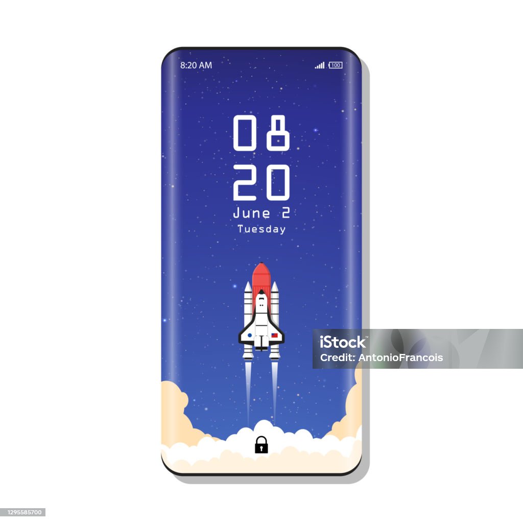 Rocket Lock Screen Computer Phone Lock Screen With Interface Elements Realistic High Detailed ...