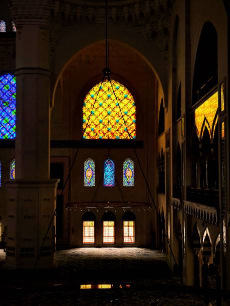 istock Yellow Stained Glass in Camlica Mosque 1295586613