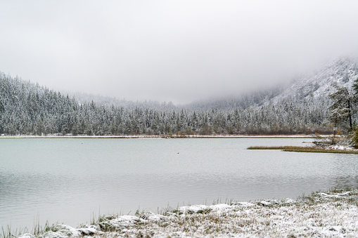 Toblacher See in South Tyrol, Italy