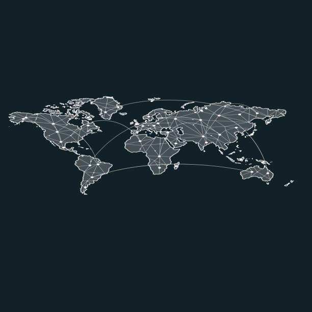 illustrazioni stock, clip art, cartoni animati e icone di tendenza di reti globali sulla mappa del mondo - mano tesa