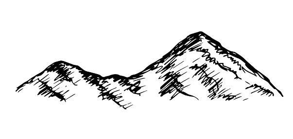 ✓ Imagen de Las montañas mano dibujada sobre fondo blanco. Vector de  Fotografía de Stock