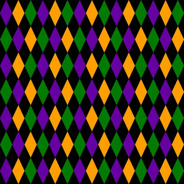 Vector illustration of Green, purple, yellow grid Mardi Gras seamless vector pattern. Green, purple, yellow background for celebration