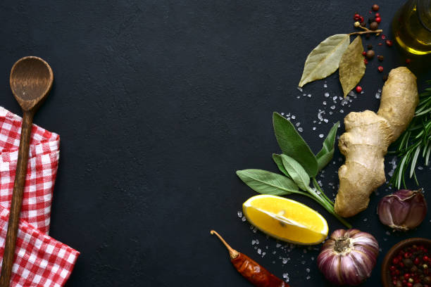 istock Culinary background with assortment herbs and spices 1295593505