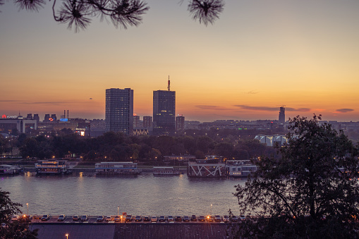 Beautiful cityscape and river at dusk from viewpoint