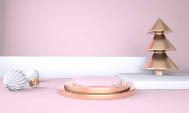 istock Christmas background with Christmas tree and stage for product display. 3d rendering. 1295595331
