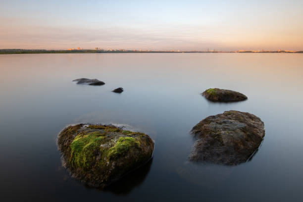City Tuja, Latvia. Baltic sea with rocks and sunshine. Travel photo.10.05.2020