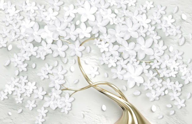 istock 3d wallpaper for wall . mural tree with golden stem . Abstract floral background . 1295596782