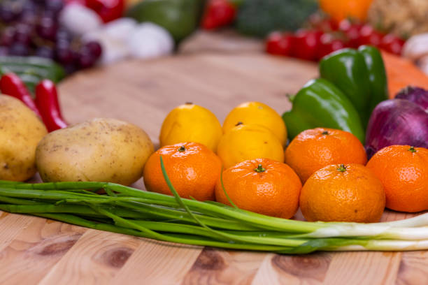 healthy, fresh, raw vegetables and fruits