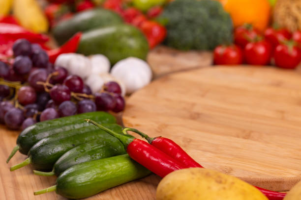 healthy, fresh, raw vegetables and fruits
