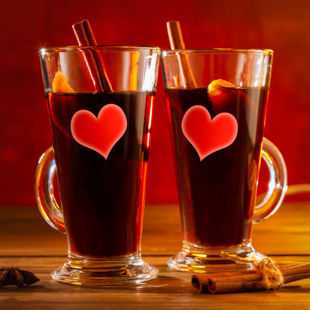 istock Happy Valentines Day. Mulled wine for two person. 1295601958