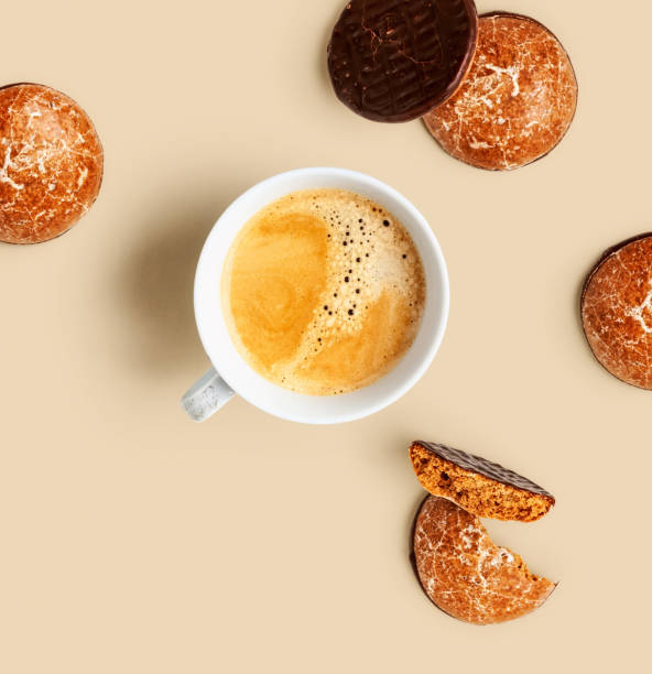 istock Coffee cup and gingerbread cookies creative card 1295604138