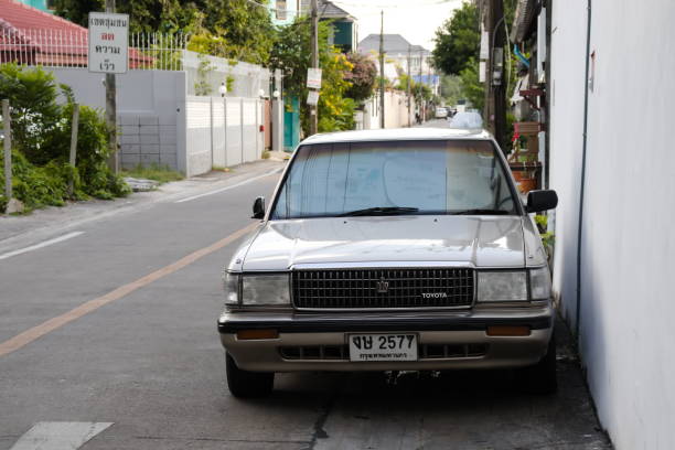 Close up details of Antique American Classic Cars create beautiful and colorful geometric designs.