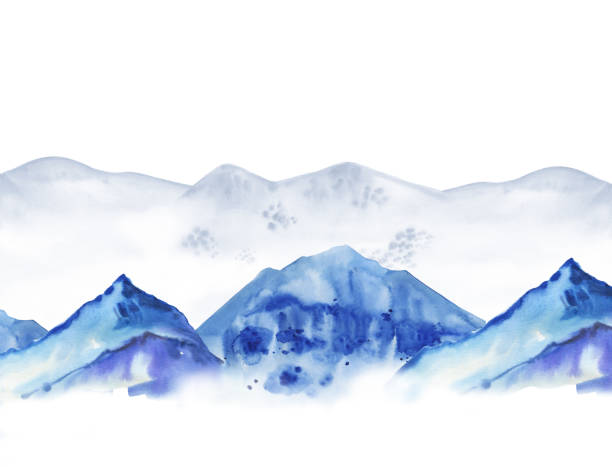 istock Landscape with mountains. Hand drawn watercolor sketch illustration isolated on white background 1295606241