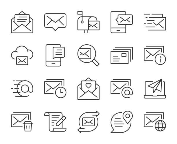 Mail and Messaging - Light Line Icons Mail and Messaging Light Line Icons Vector EPS File. mail box stock illustrations