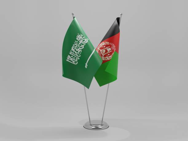 istock Afghanistan - Saudi Arabia Cooperation Flags, White Background - 3D Render 1295608040