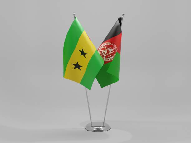 istock Afghanistan - Sao Tome and Principe Cooperation Flags, White Background - 3D Render 1295608074