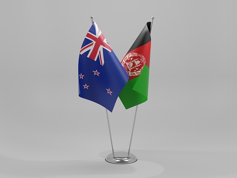 Afghanistan - New Zealand Cooperation Flags, White Background - 3D Render