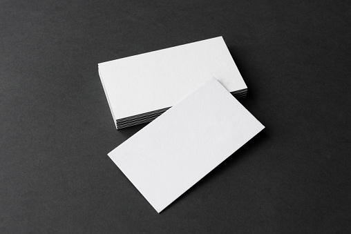 Business cards blank. Mockup on black background. Copy space for text.