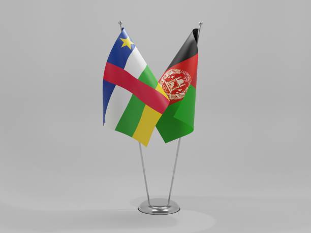 istock Afghanistan - Central African Republic Cooperation Flags, White Background - 3D Render 1295610641