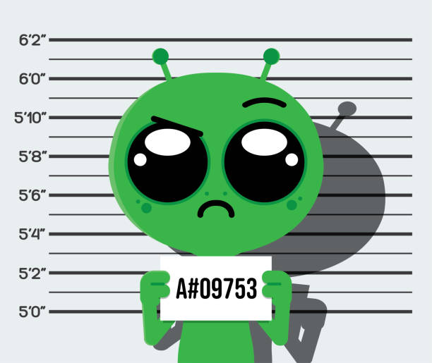 ilustraciones, imágenes clip art, dibujos animados e iconos de stock de alien mugshot ufo extraterrestre busted vector ilustración - busted