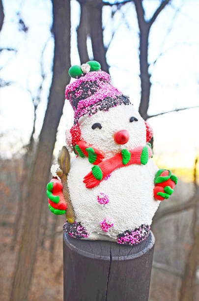 Winter snow view Snowman with scarf and hat on the tree korean doll stock pictures, royalty-free photos & images