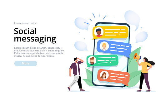 social messaging concept illustration concept for web landing page template, banner, and presentation. SMM, team chat, project management.