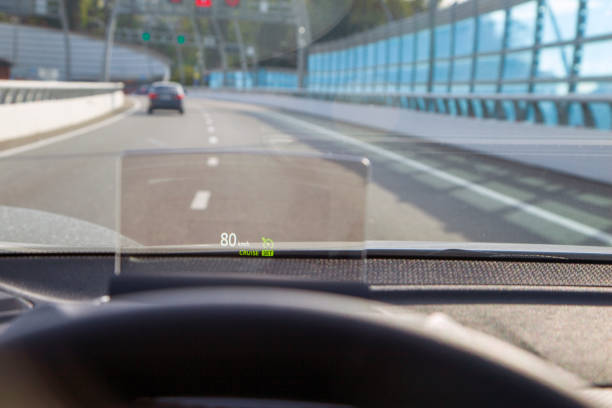 istock speed control projection screen in a modern car, The projection on the windshield of a car. Head-up display 1295614258