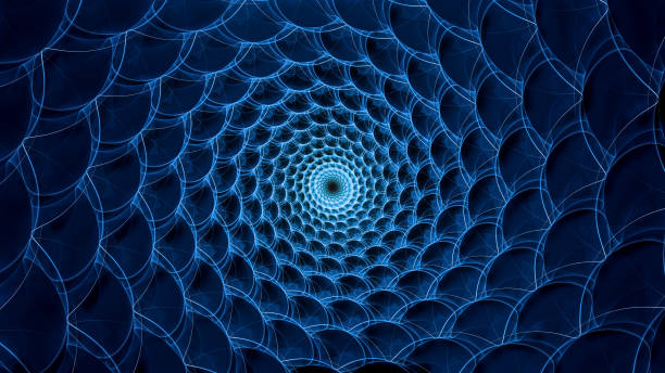 sfondo astratto di bolle quantistiche multideensionali blu - nanotechnology fractal science mathematics foto e immagini stock