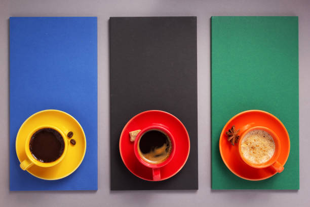 istock cup of coffee and beans with ingredients at abstract background, paper surface texture top view lay flat concept 1295631743