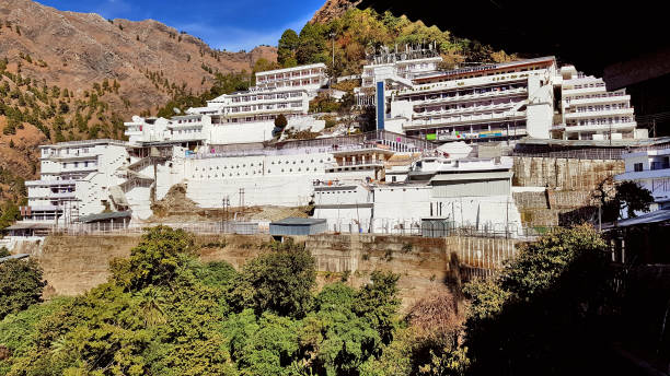 Mata Vaishno Devi Shrine Katra, India – December 28, 2020: Aerial view of Mata Vaishno Devi Shrine from a ropeway trolley. kashmir culture photos stock pictures, royalty-free photos & images