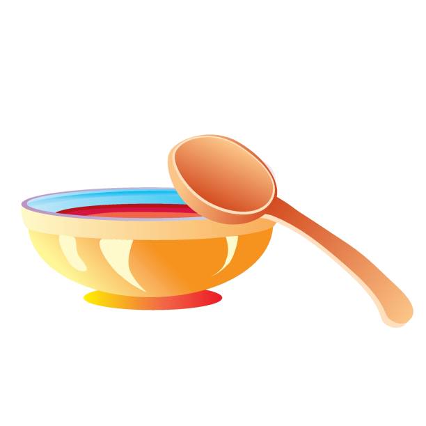 illustrations, cliparts, dessins animés et icônes de bol avec cuillère, illustration de dessin animé, objet d’isolement sur le fond blanc, vecteur, - food heat serving size casserole