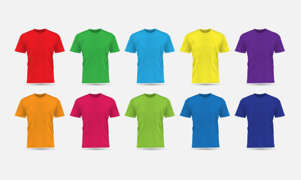istock Realistic vector T-Shirt flesh color front view collection set with text on grey background illustration. 1295634929