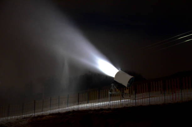 air, aircraft, area, artificial, artillery, background, battery, cannon, check, cold, control, cover, dark, electric, electricity, falling, fog, formation, freeze, ice, jet, light, mist, mobile, navigation, night, nozzle, preparation, prepare, raid, rain, reflektor, shine, ski, sky, slope, snow, snowfall, snowflake, sport, spotlight, stream, three, turbine, up, water, weather, wire