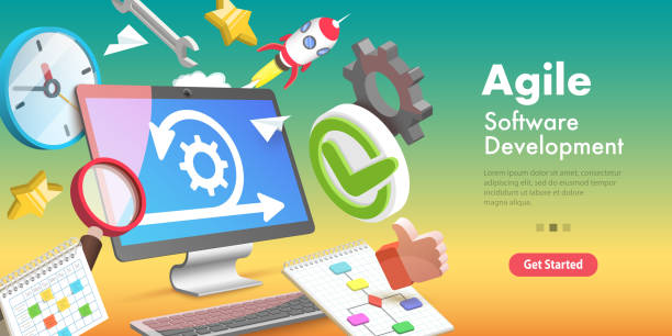 3d vector conceptual illustration der agilen softwaremethodik. - iterative stock-grafiken, -clipart, -cartoons und -symbole