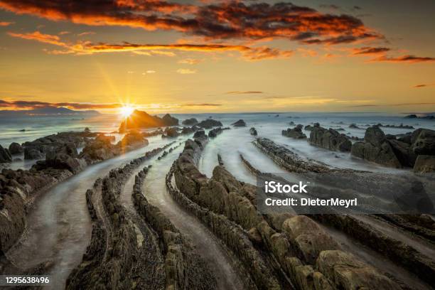 Sunset At Barrika Coast Basque Country Stock Photo - Download Image Now - Spanish Basque Country, Beach, Bilbao