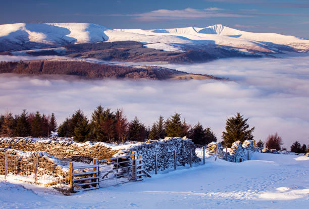 Misty morning landscape in the Brecon Beacons national park, Wales