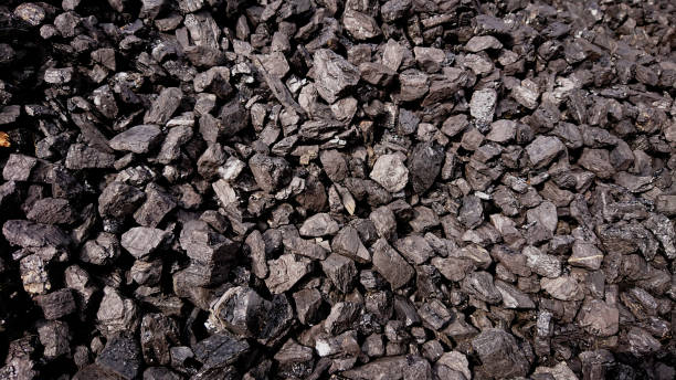 fine charcoal for heating is dumped in a big pile - lignito imagens e fotografias de stock