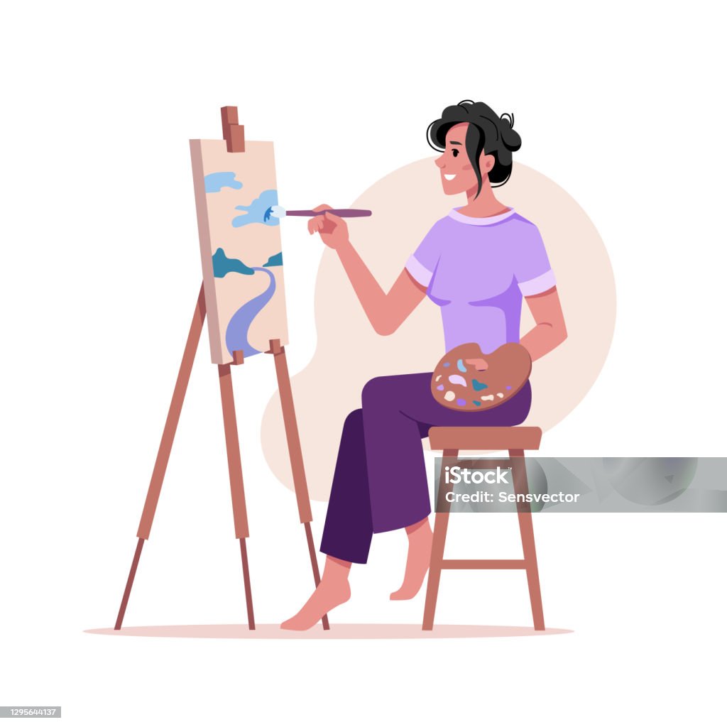 Ilustración de Artista Pinta Cuadro En Caballete Mujer Aislada Con Pincel Dibujo En Trípode En Papel Aislado Personaje De Dibujos Animados Planos Pintor De Arte Vectorial Dibujar Sobre Lienzo Por Pincel Paleta Ilustración de Artista Pinta Cuadro En Caballete Mujer Aislada Con Pincel Dibujo En Trípode En Papel Aislado Personaje De Dibujos Animados Planos Pintor De Arte Vectorial Dibujar Sobre Lienzo Por Pincel Paleta