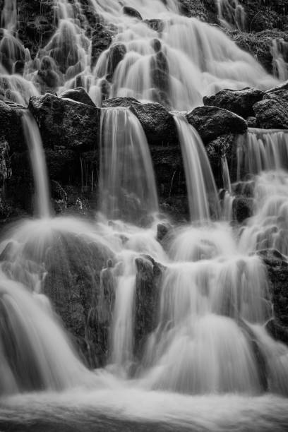 istock Black and white image of a waterfall in close-up 1295644234